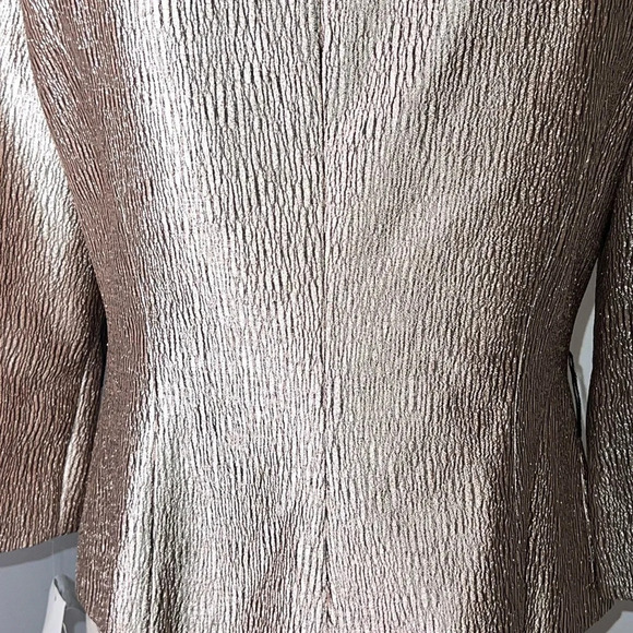 Adriana Papell,6, NWT, champagne sheen puff collar jewel button front 3/4 sleeve - Picture 6 of 10